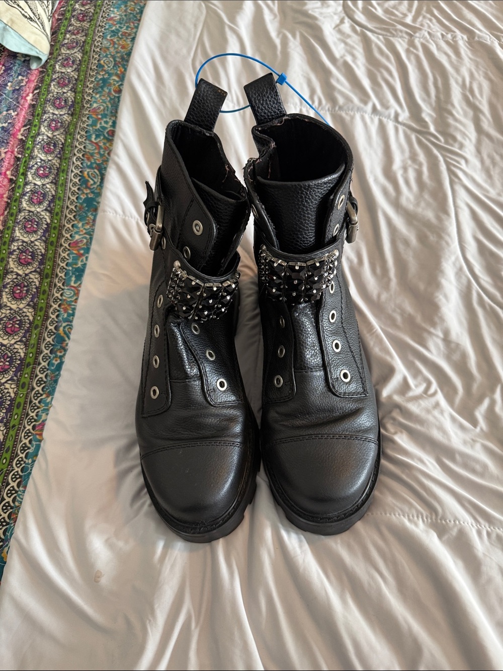 Karl Lagerfeld Black Leather Studded Combat Boots